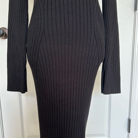 Olive & Oak Women’s Black Long Ribbed Knit Bodycon Dress Medium Rayon Blend - Picture 3 of 12